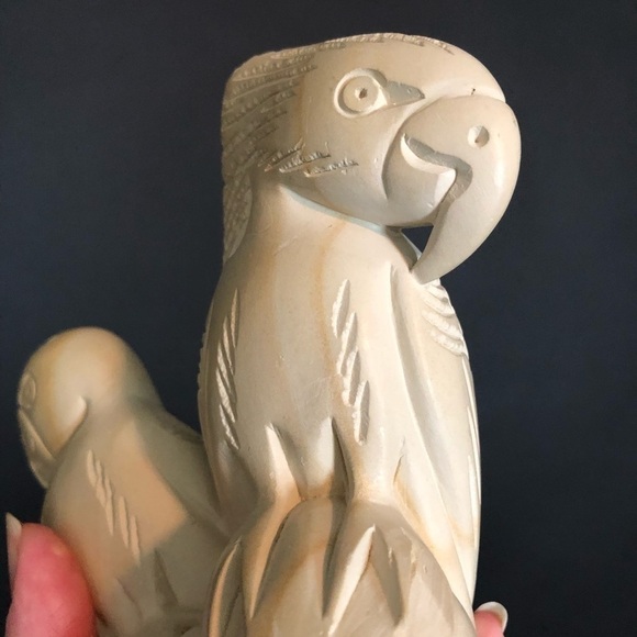 Handcarved Cream Soapstone Parrot Love Birds Exotic Sculpture Island Decor - Picture 3 of 13
